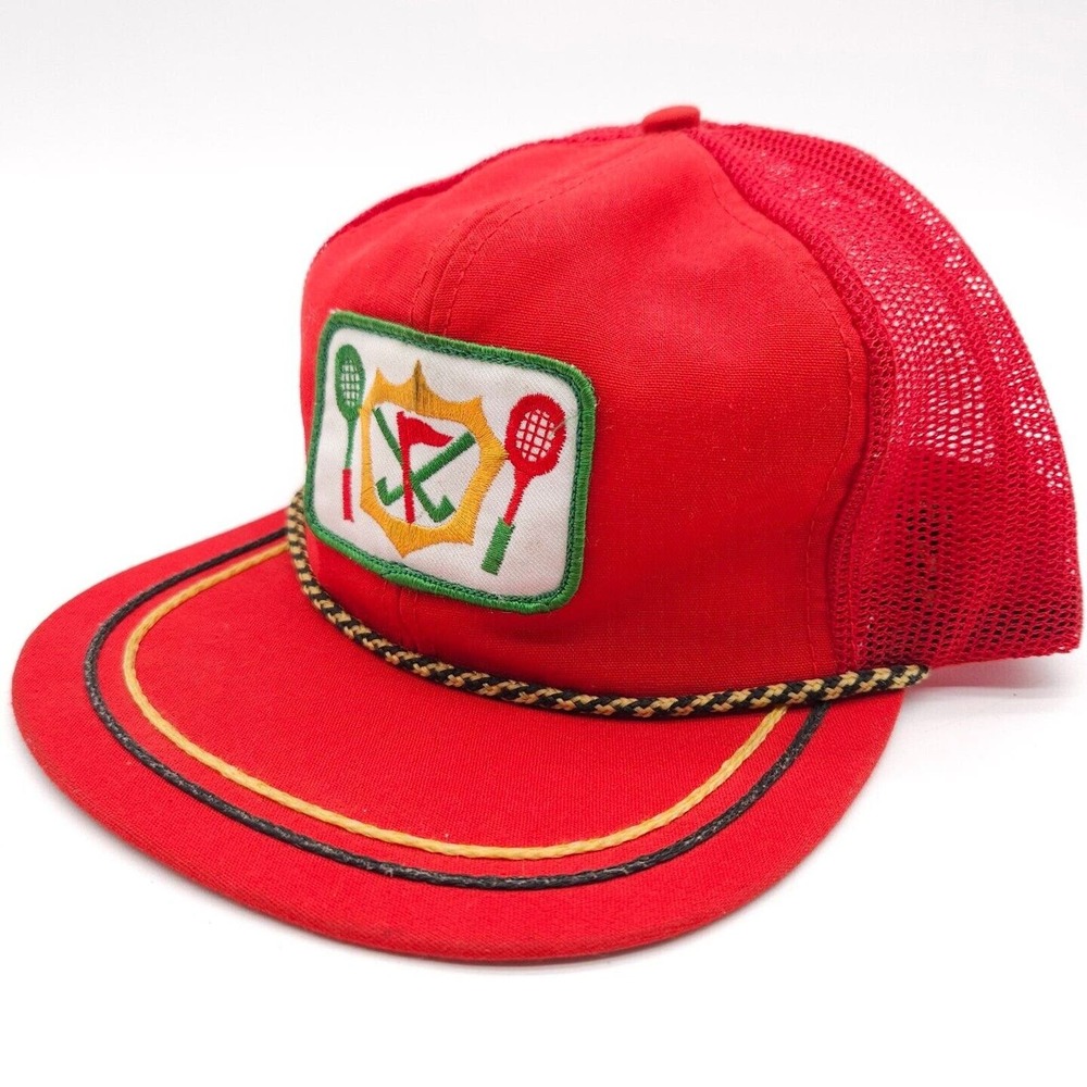 Vintage Country Club Tennis Golf Rope Snapback Mesh Trucker Hat Patch Cap‎ Red